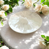 Radiant Round Selenite Crystal Display Plate  Handmade Sunburst Inlay with Natural Glow